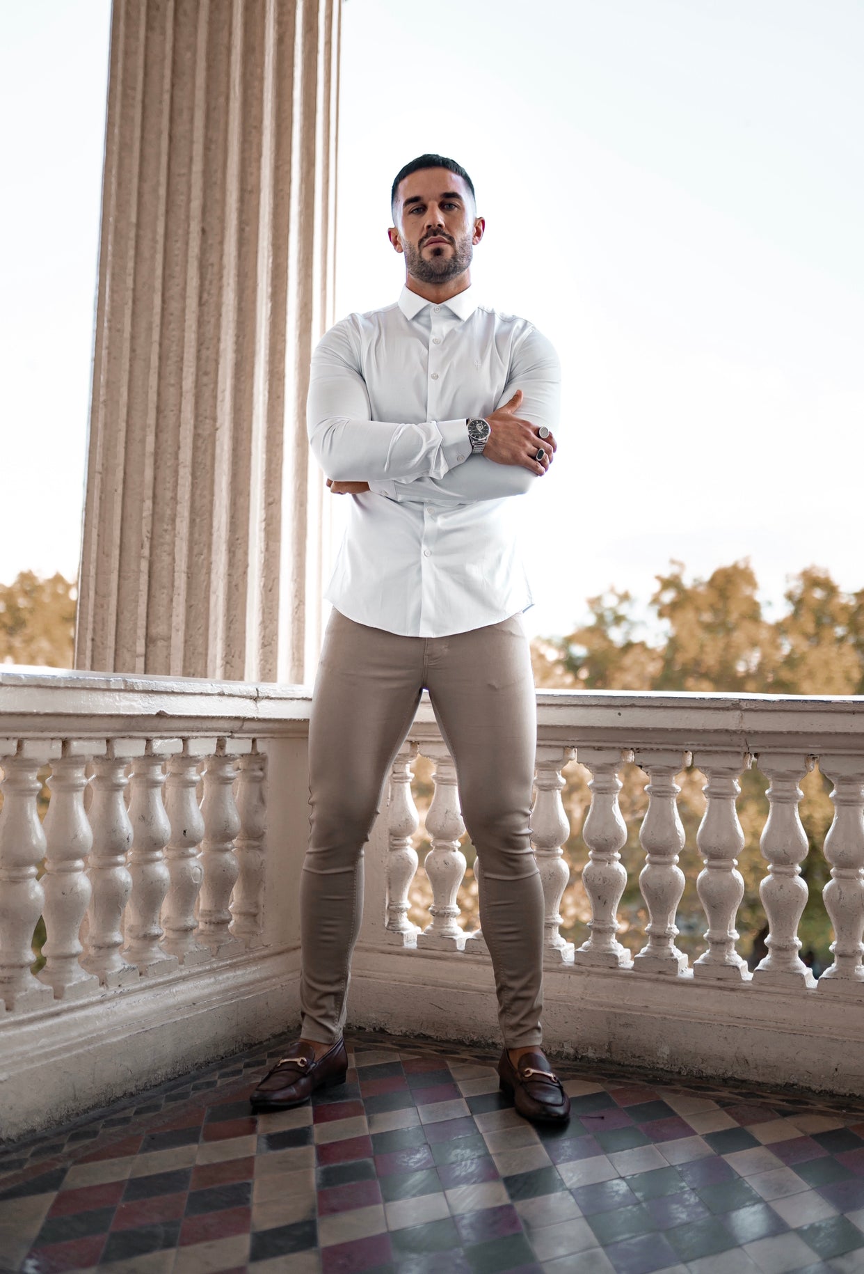 Slim Stretch Beige Sateen Trousers - FSH407