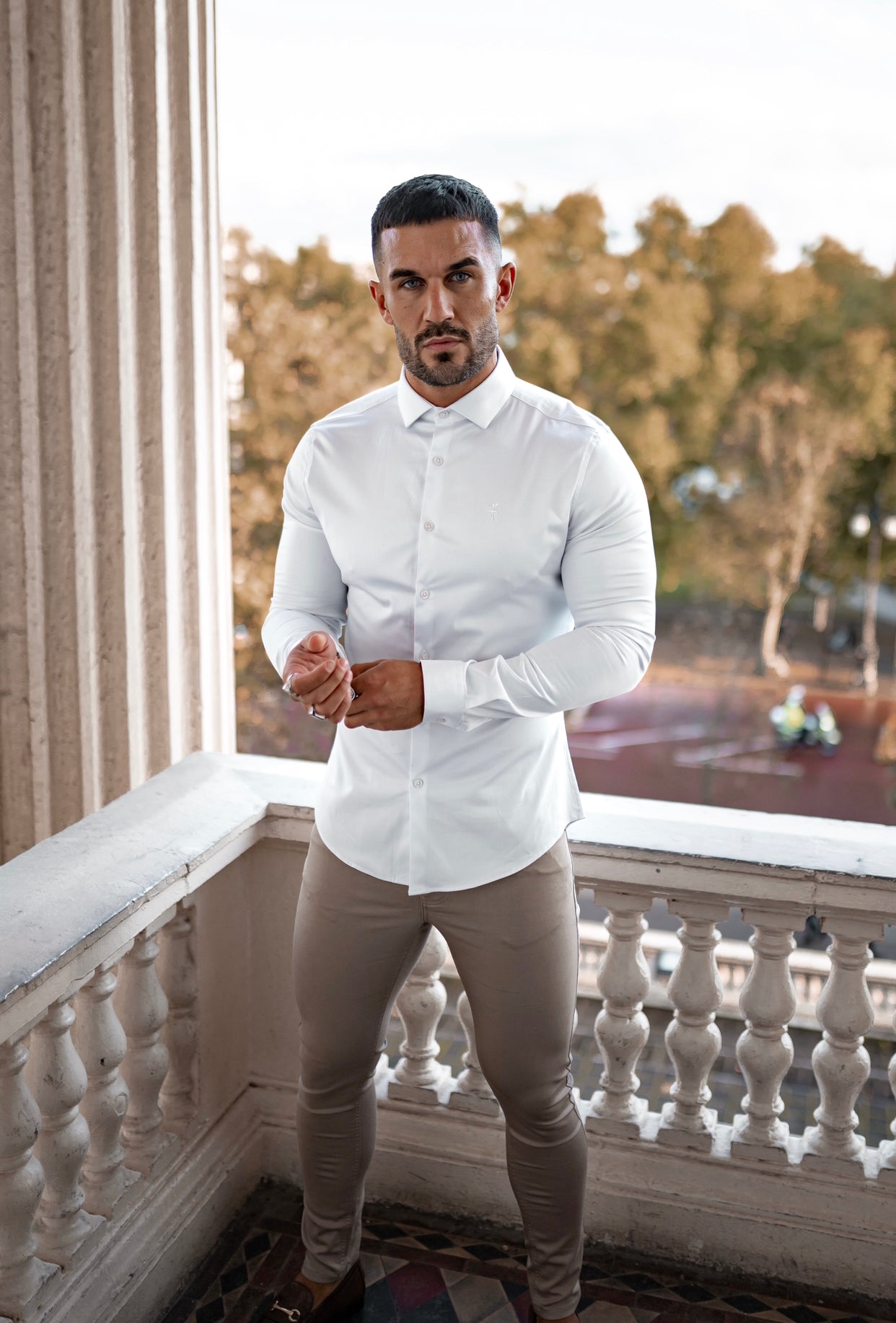 Slim Stretch Beige Sateen Trousers - FSH407