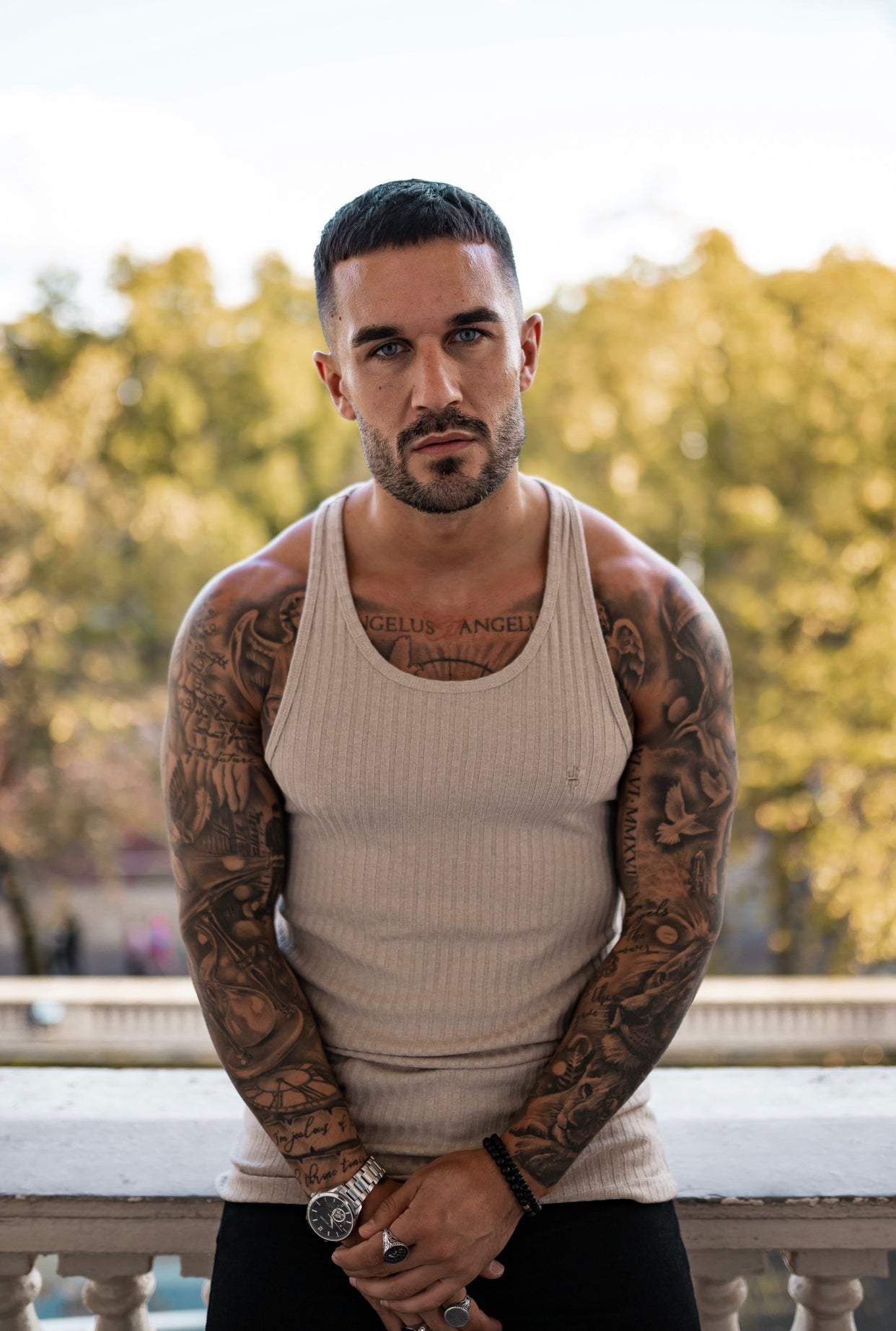 Classic Beige Ribbed Knit Super Slim Vest - FSH414