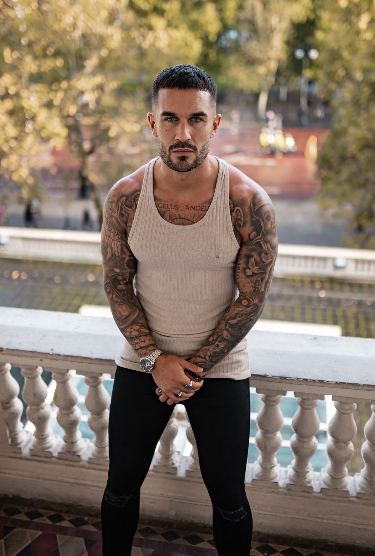 Classic Beige Ribbed Knit Super Slim Vest - FSH414