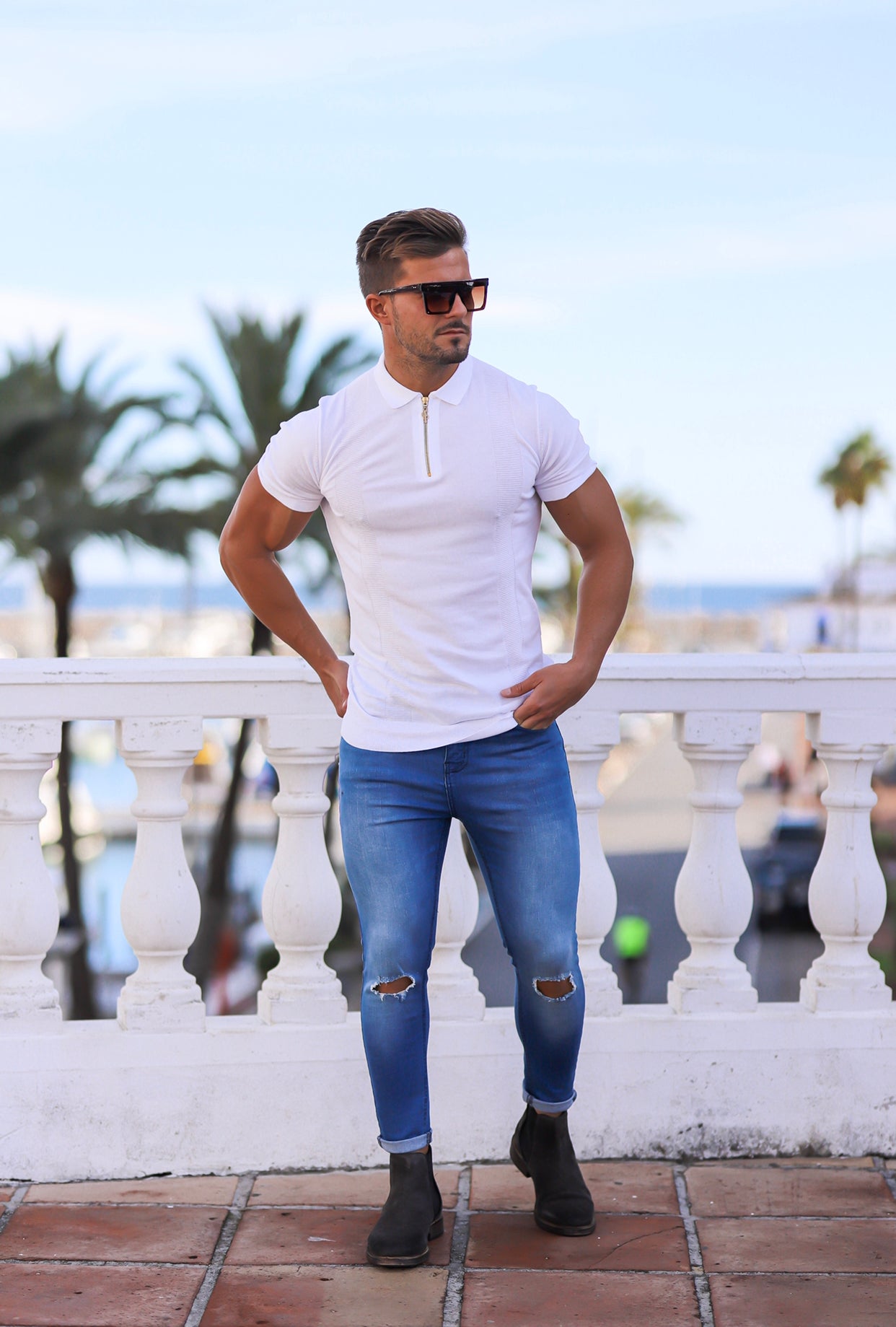 Slim Stretch Ultra Tapered Ankle Ripped Light Blue Jeans - FSM012 (LAST CHANCE)