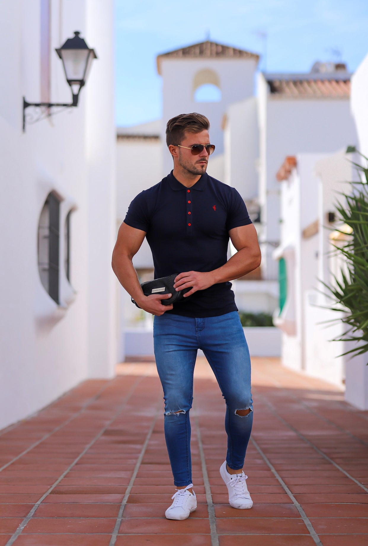 Slim Stretch Ultra Tapered Ankle Ripped Light Blue Jeans - FSM012 (LAST CHANCE)