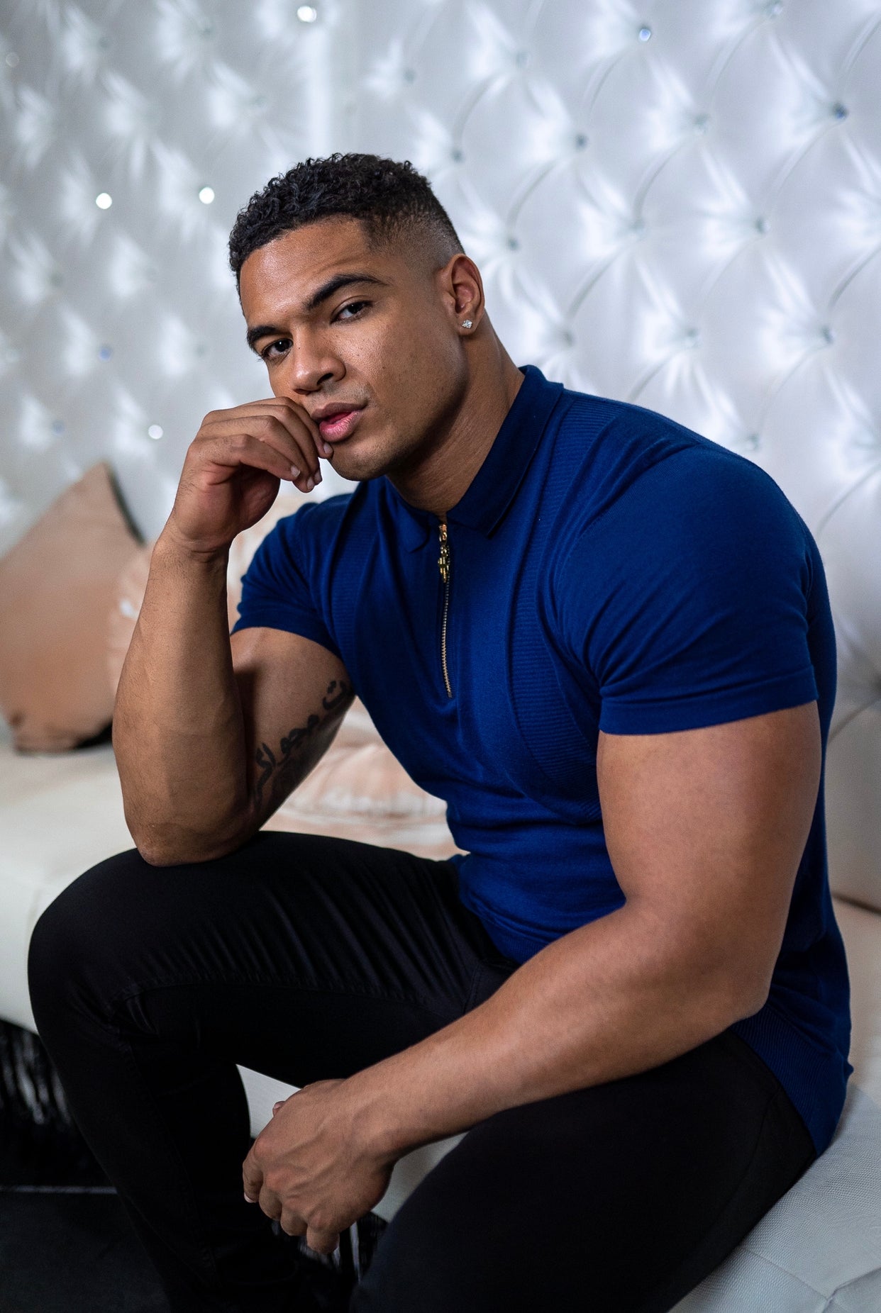 Classic Navy and Gold Zip Knitted Short Sleeve Polo Shirt - FSH417