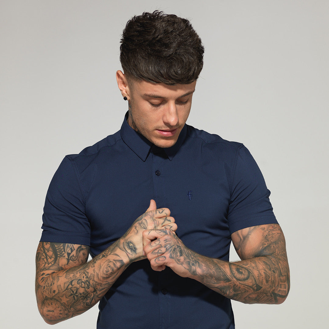 Super Slim Stretch Classic Navy Short Sleeve - FS181