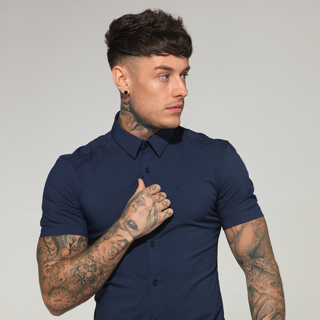 Super Slim Stretch Classic Navy Short Sleeve - FS181