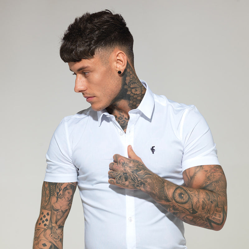 Father Sons Super Slim Stretch Classic White Short Sleeve - FS126