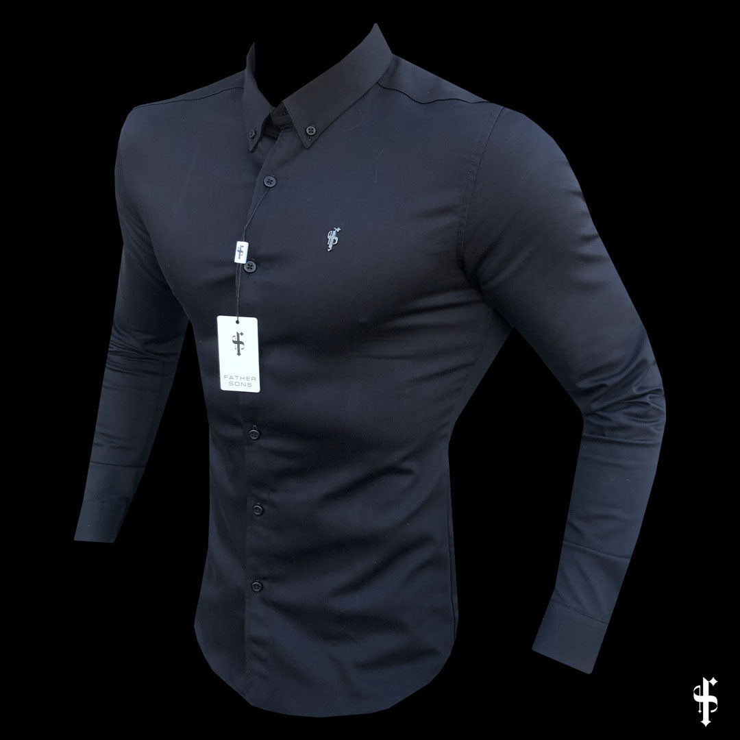 Super Slim Stretch Black Denim Long Sleeve with Metal Decal Emblem - FS642