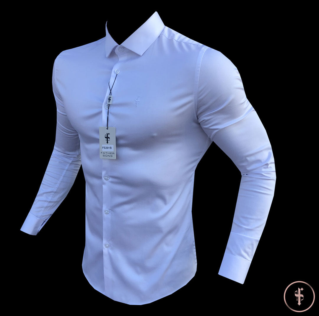 Slim Sateen Classic White Long Sleeve (White Embroidery) - FS391
