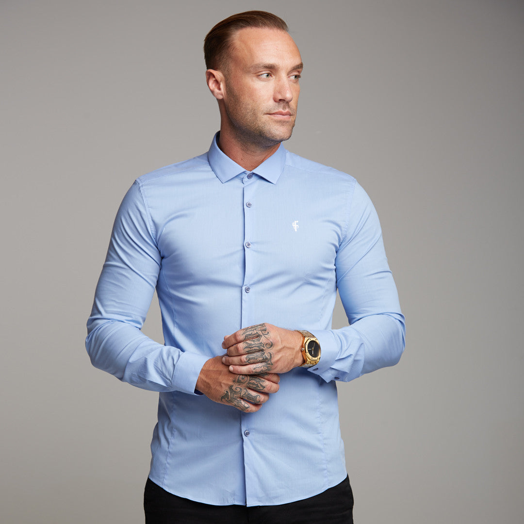 Super Slim Stretch Classic Light Blue Panel Shirt - FS319