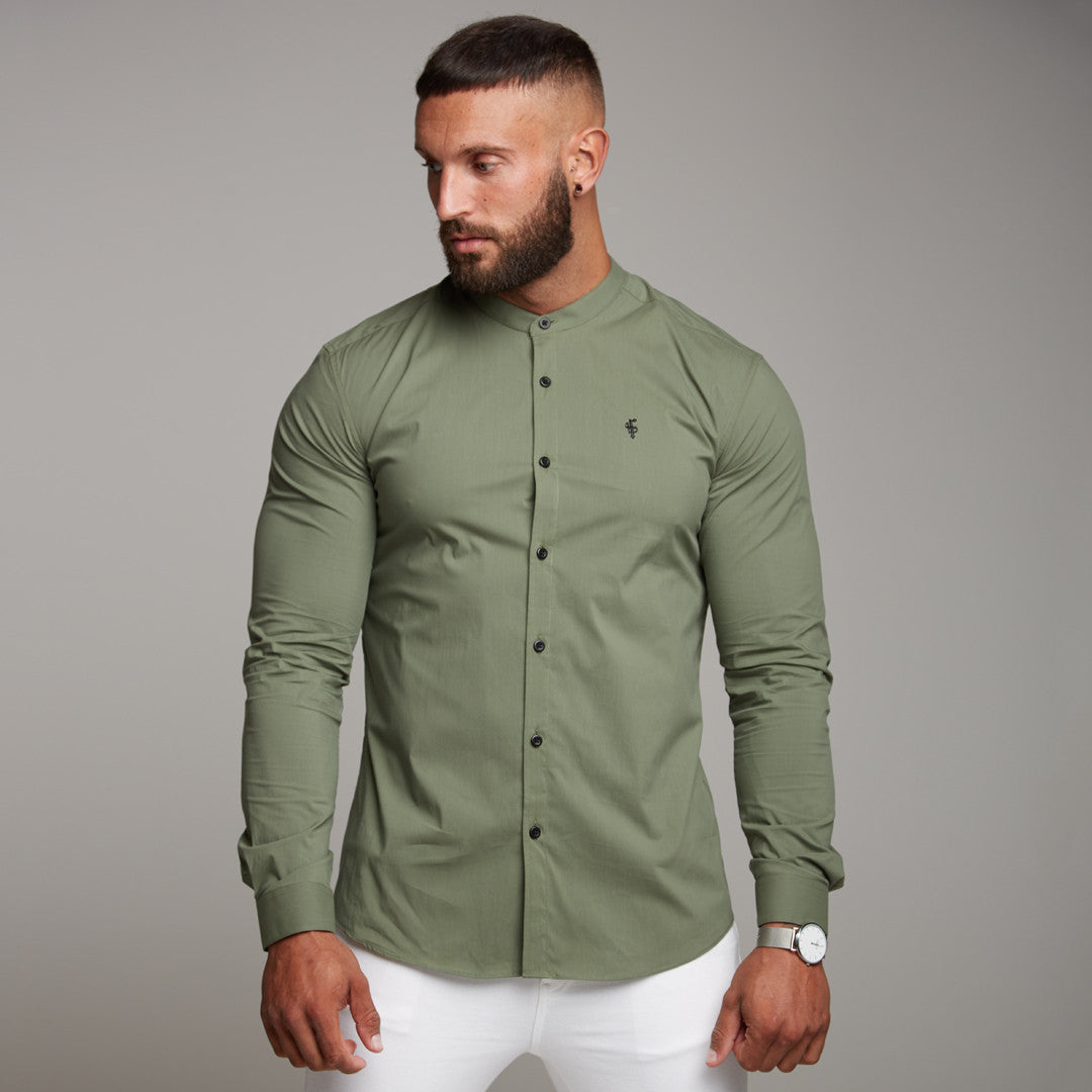 Super Slim Stretch Classic Khaki Grandad Collar - FS296