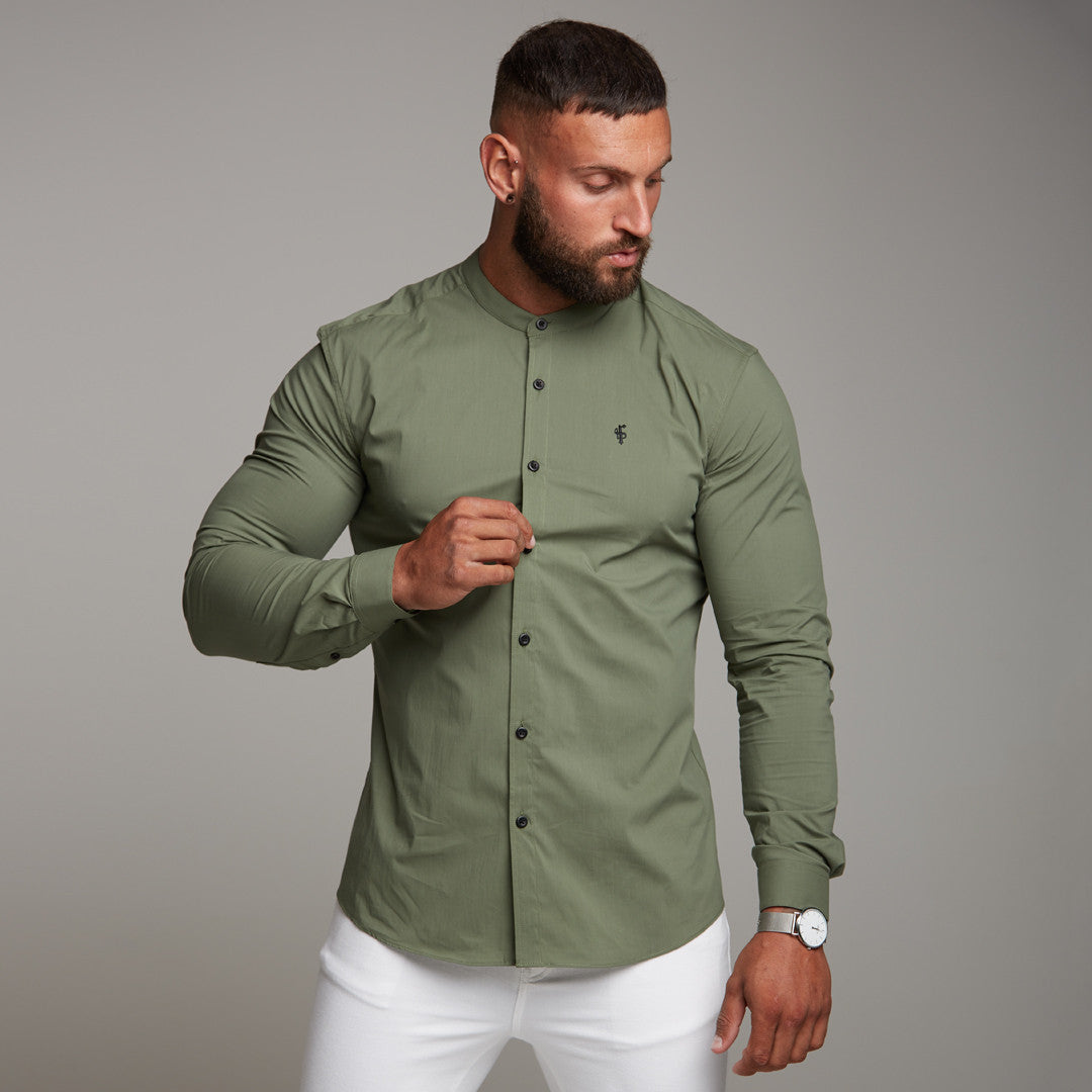 Super Slim Stretch Classic Khaki Grandad Collar - FS296