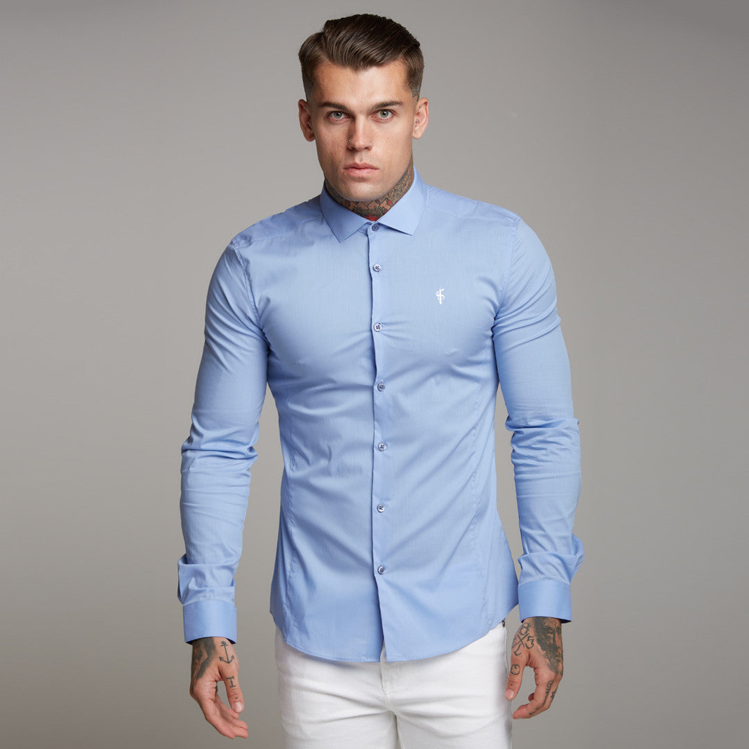 Super Slim Stretch Classic Light Blue Panel Shirt - FS319