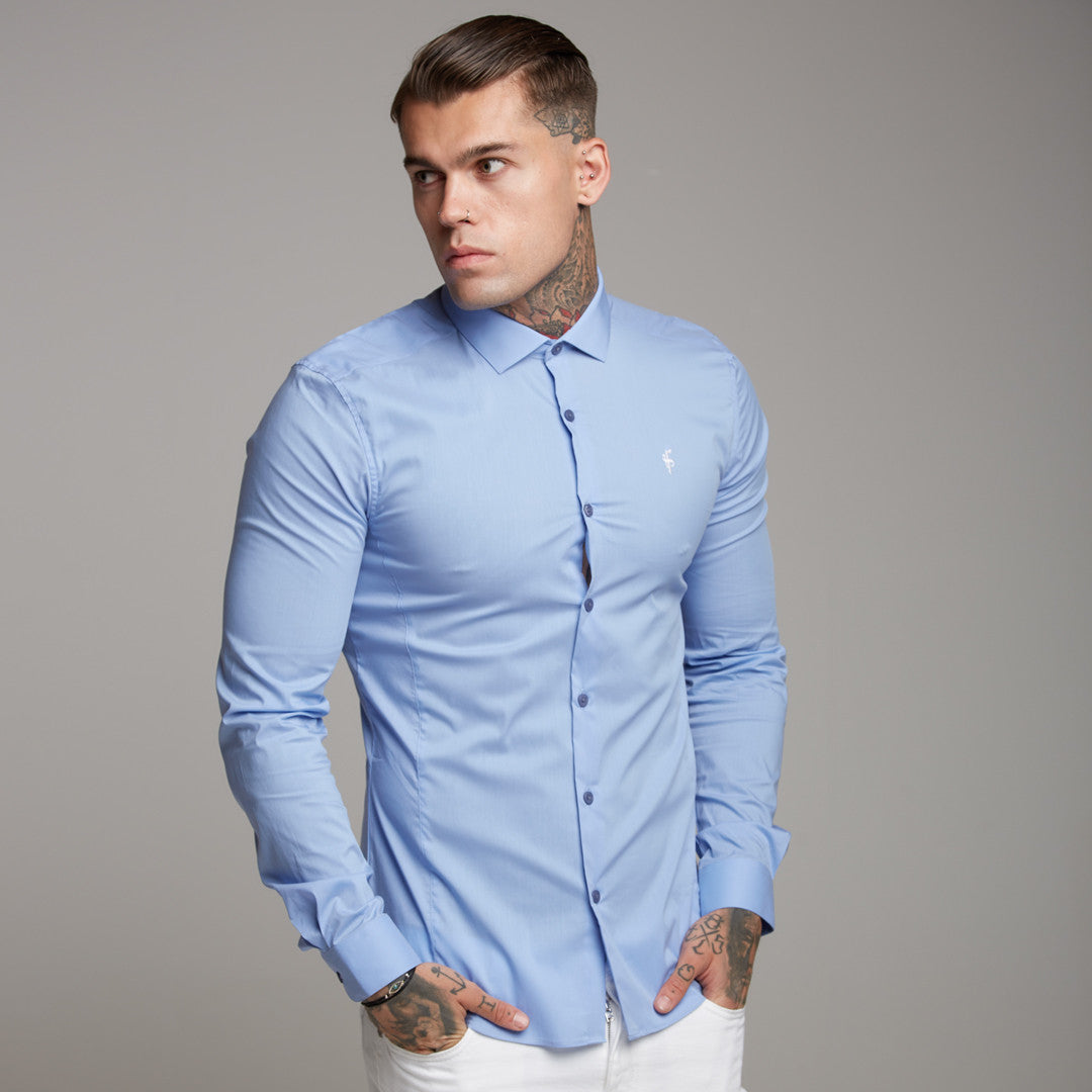 Super Slim Stretch Classic Light Blue Panel Shirt - FS319