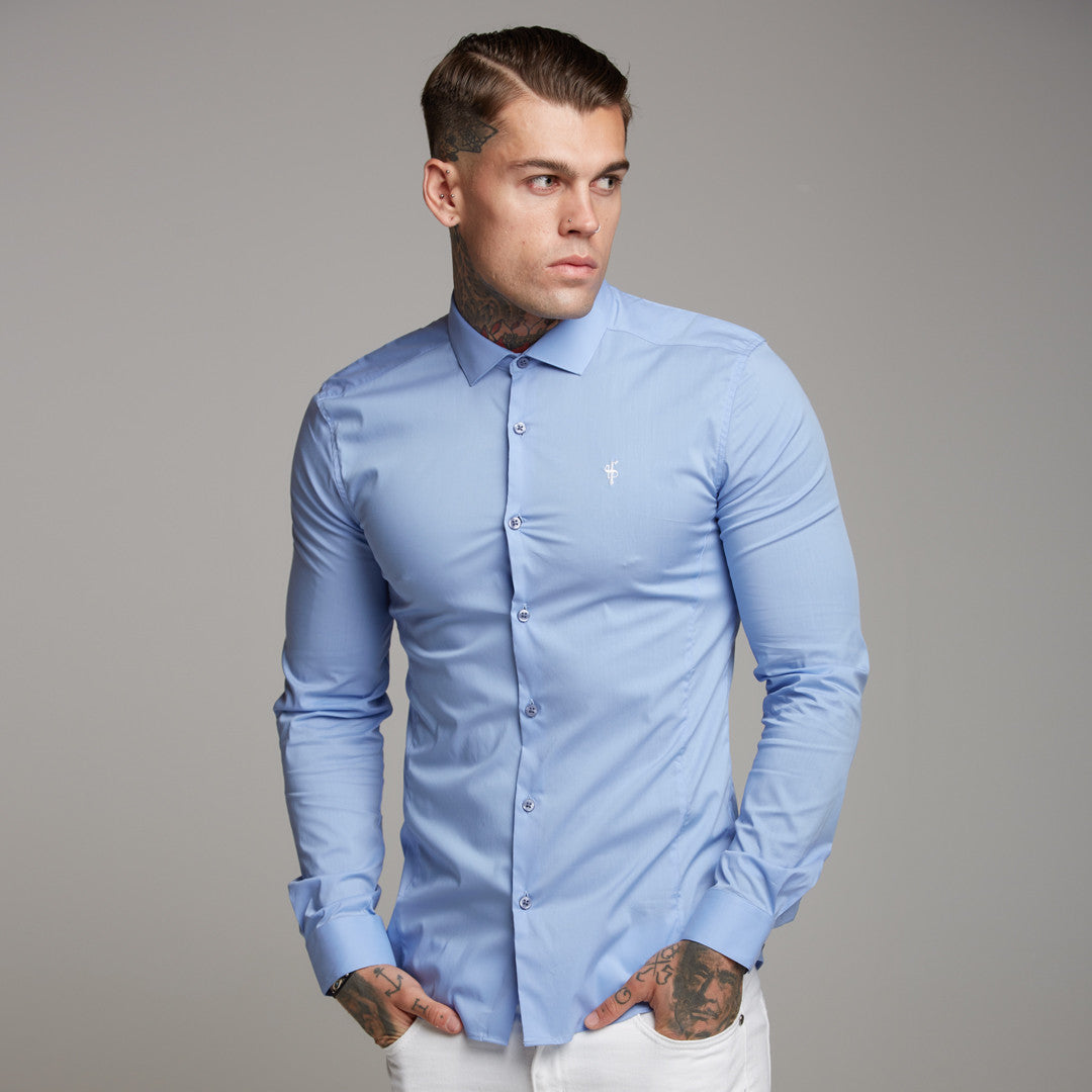 Super Slim Stretch Classic Light Blue Panel Shirt - FS319