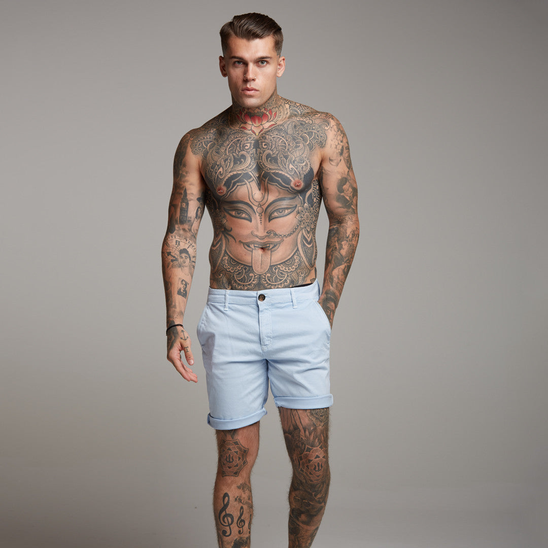 Slim Fit Light Blue Chino Shorts - FSH147