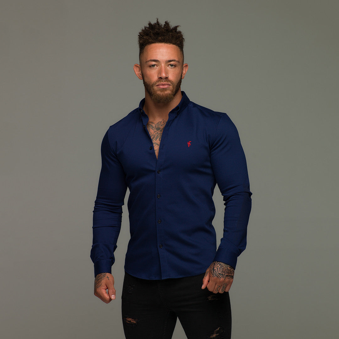 Super Slim Stretch Navy Denim Long Sleeve (Red Emblem) - FS207