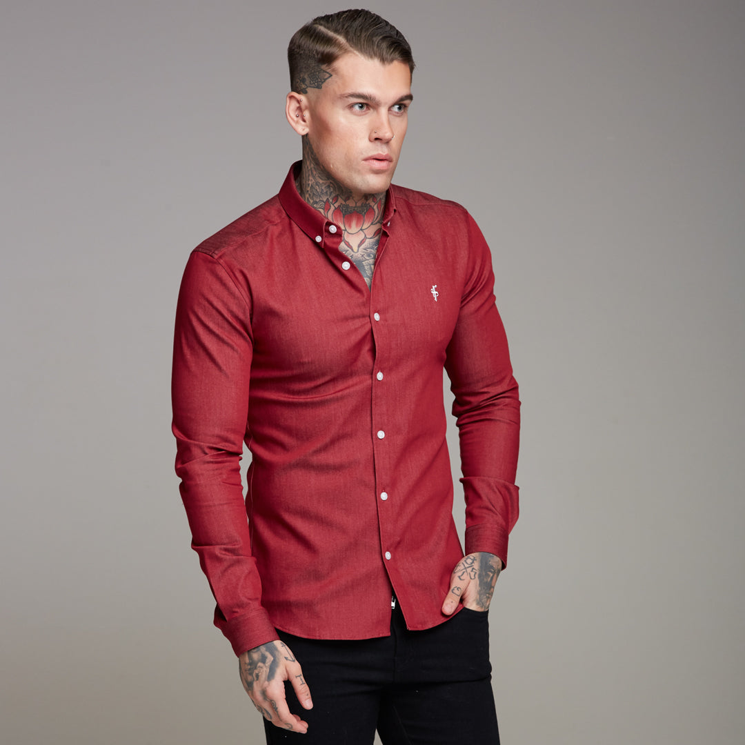 Super Slim Stretch Oxblood Denim Long Sleeve - FS339