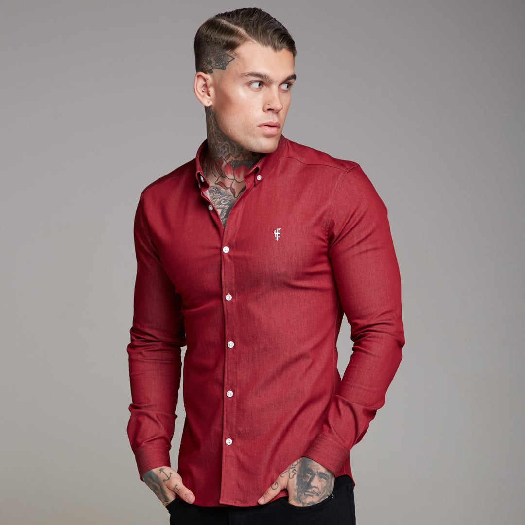 Super Slim Stretch Oxblood Denim Long Sleeve - FS339