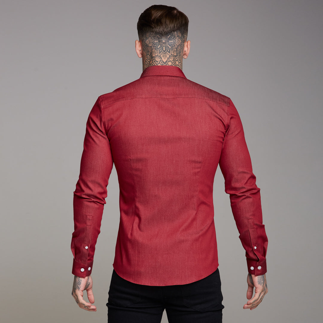 Super Slim Stretch Oxblood Denim Long Sleeve - FS339