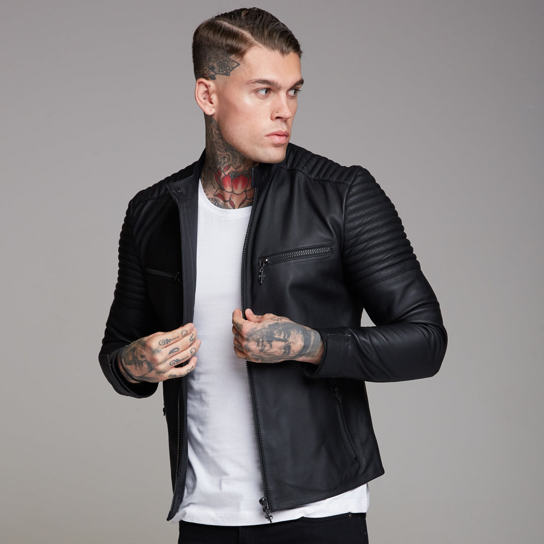 Black Bomber Leather Jacket - FSH198