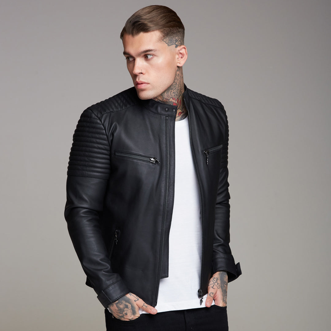 Black Bomber Leather Jacket - FSH198