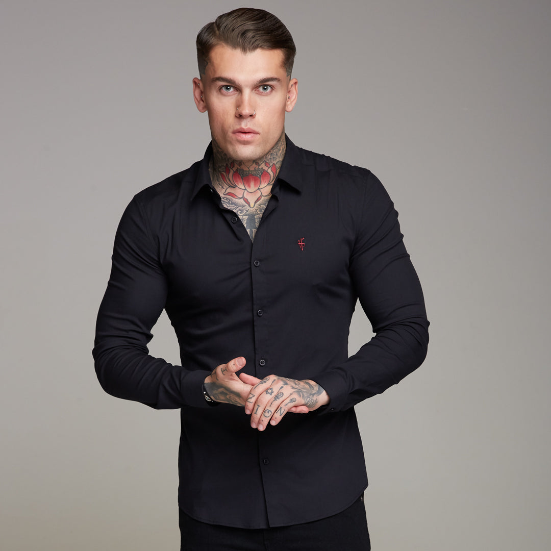 Super Slim Ultra Stretch Black Shirt (Red embroidery) - FS354