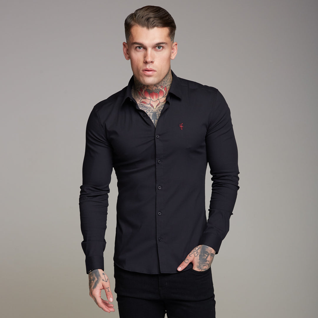 Super Slim Ultra Stretch Black Shirt (Red embroidery) - FS354