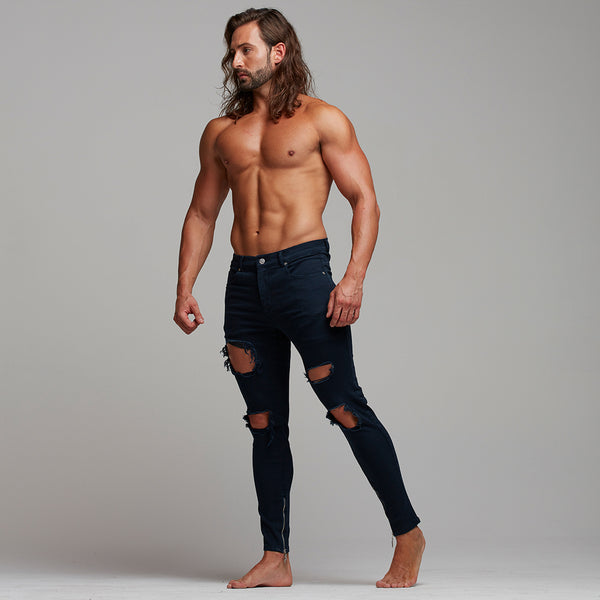 Father Sons Ultra Stretch Navy Bleached Slim Jeans with Knee Rips - FS