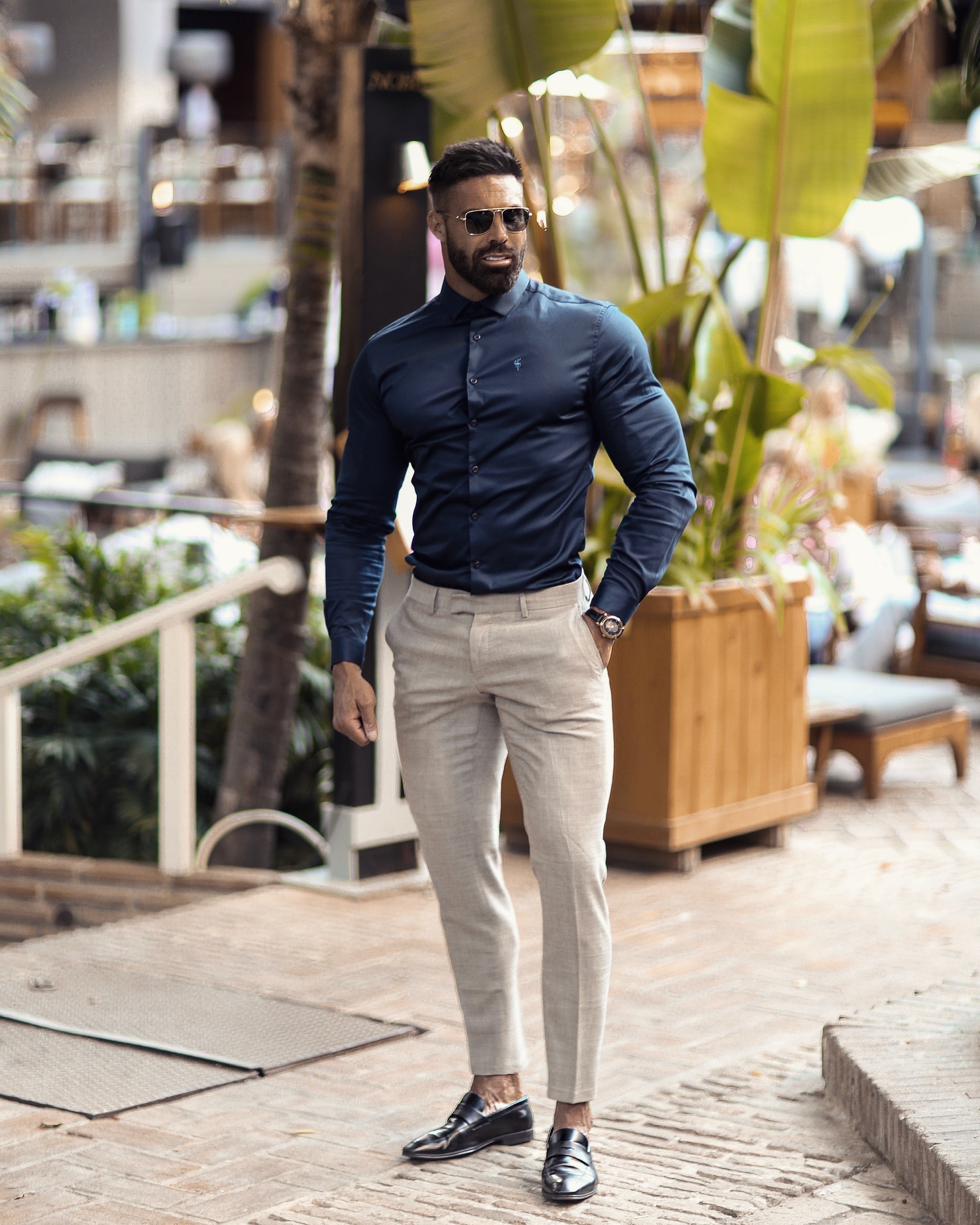 Slim Sateen Classic Navy Long Sleeve - FS547