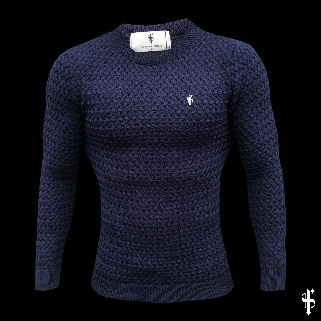 Navy Knitted Weave Super Slim Jumper With Metal Decal - FSJ013