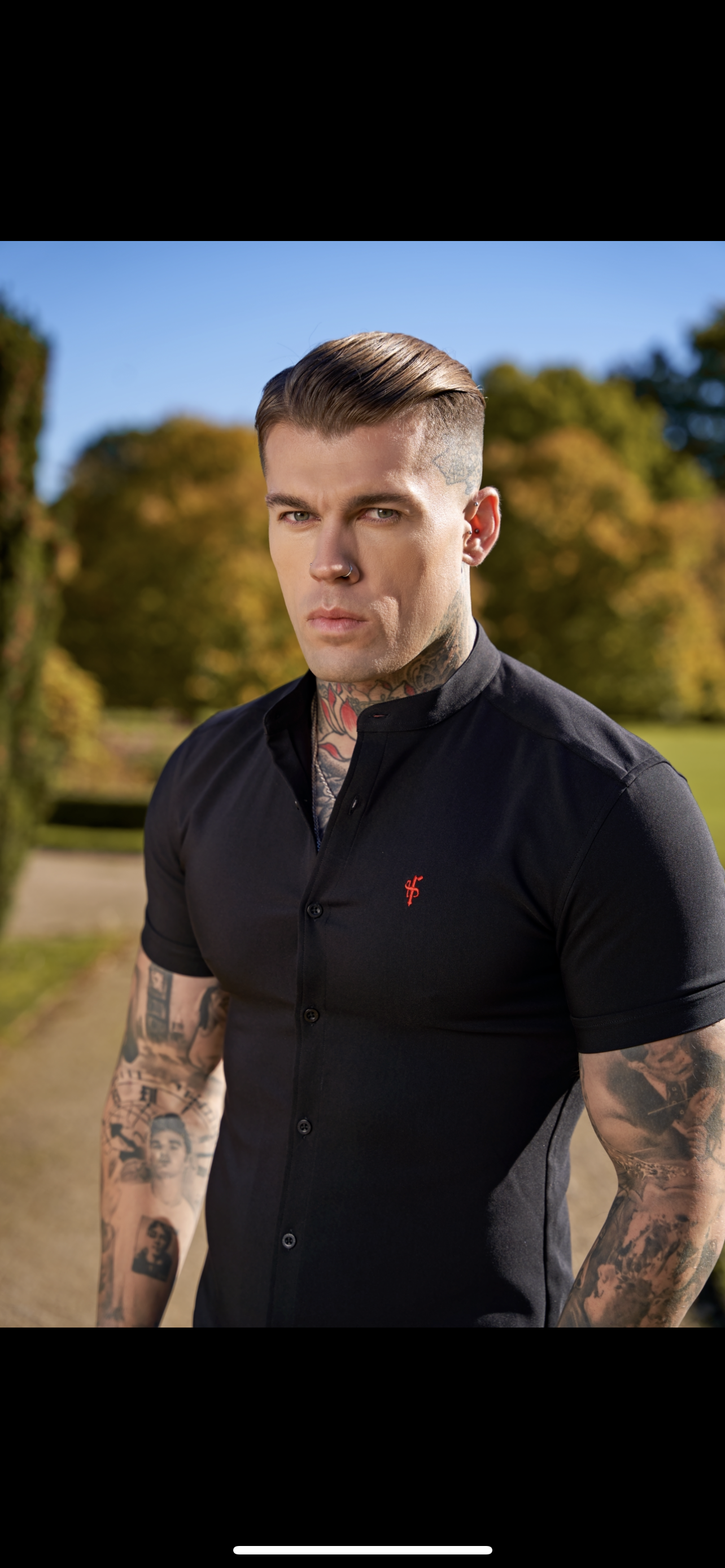 Super Slim Scuba Black Short Sleeve Stretch With Grandad Collar - FS930