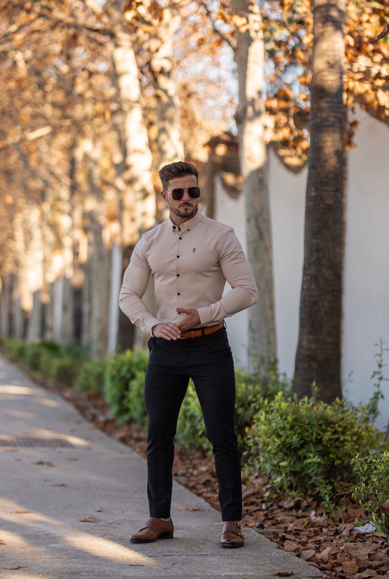 Super Slim Scuba Beige / Black Long Sleeve Stretch - FS738