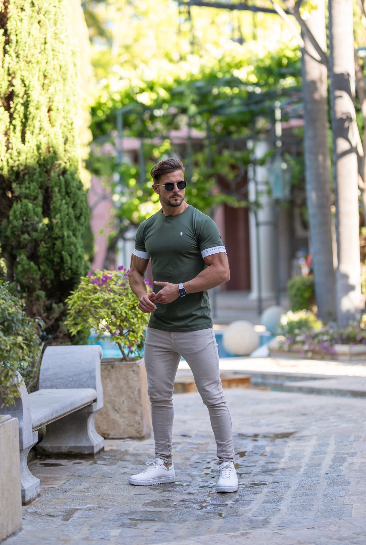 Classic Khaki Crew T Shirt with FS Elastic Sleeve Branding - FSH647