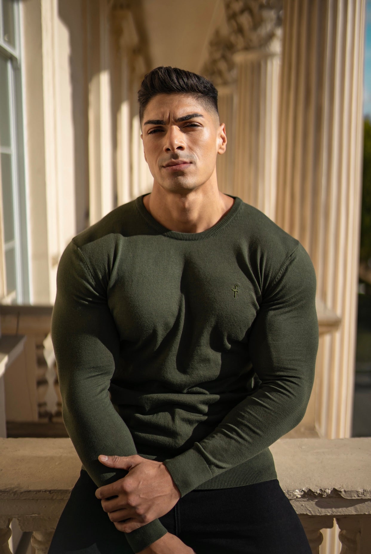 Classic Khaki Crew Neck Knitted Jumper (Khaki Emblem) - FSH367