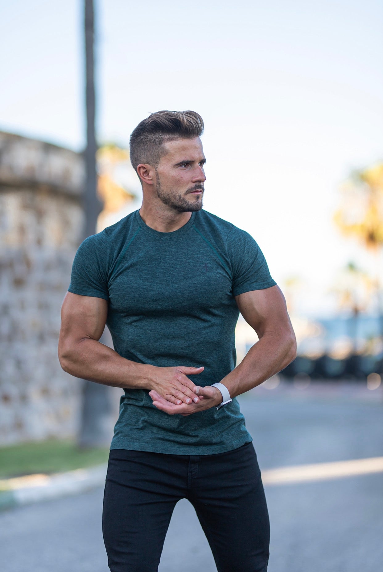 Short sleeve Khaki crew gym top - FSM031