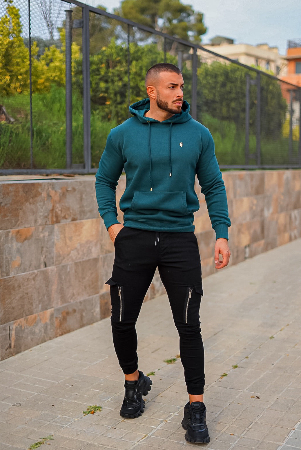 Forest Green & Gold Overhead Hoodie Jumper - FSH548