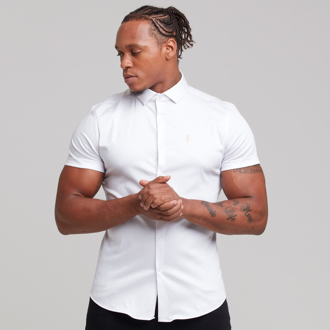 Slim Sateen Classic White with Peach Embroidery - FS400 (LAST CHANCE)