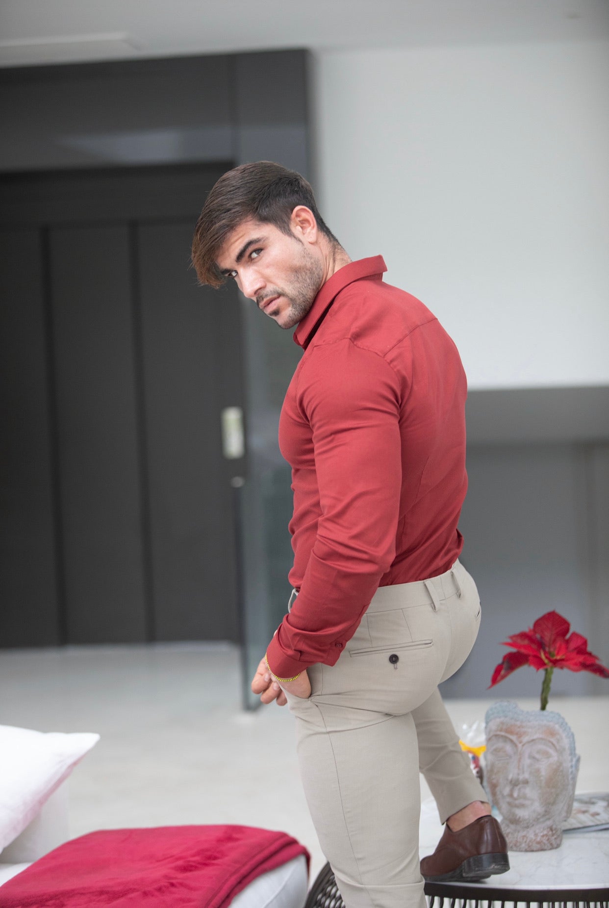 Super Slim Luxe Ultra Stretch Classic Mid Burgundy Long Sleeve - FS743