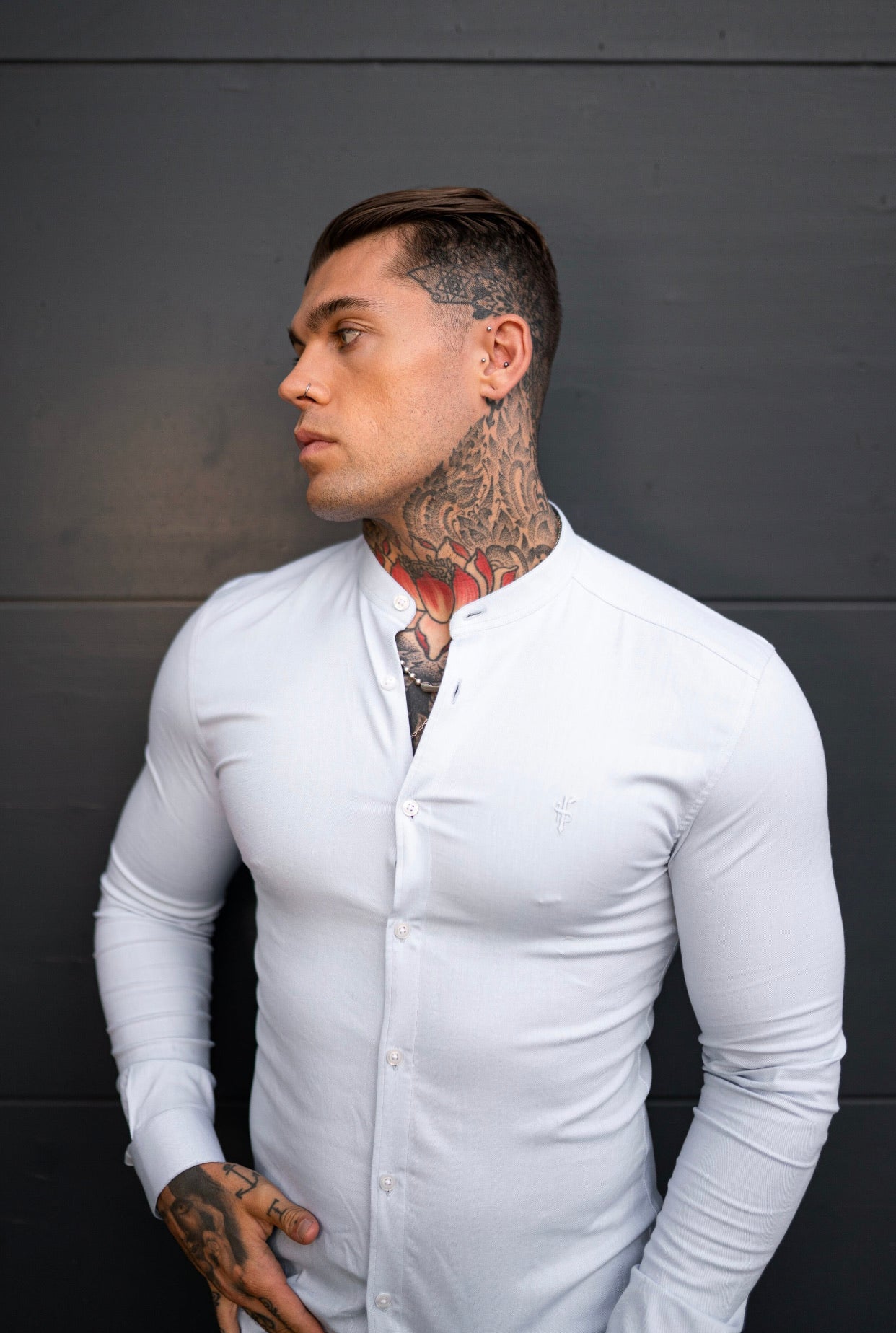 Super Slim Stretch Classic Oxford White Grandad Collar - FS732