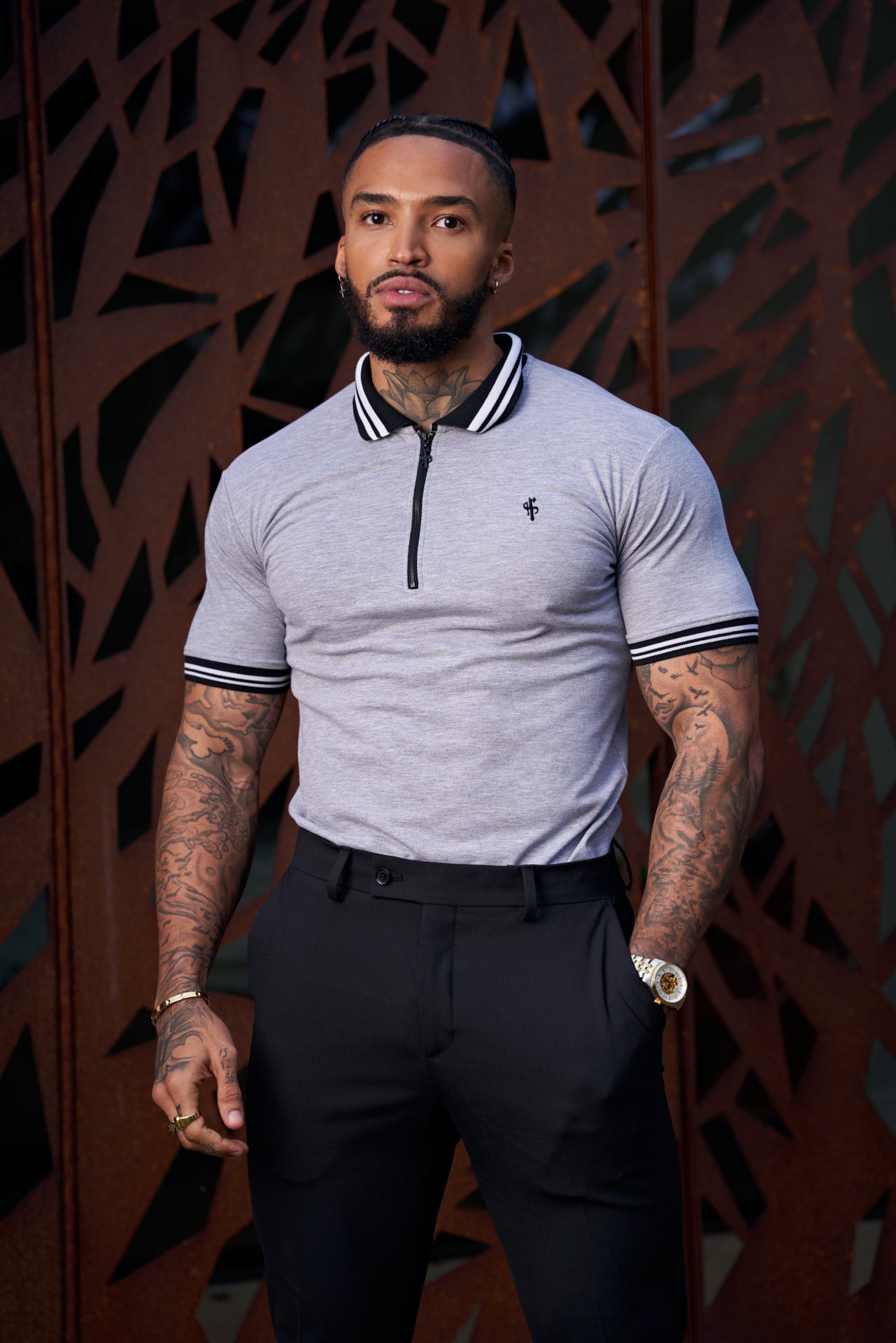 Classic Grey Contrast Collar Polo Shirt - FSH237