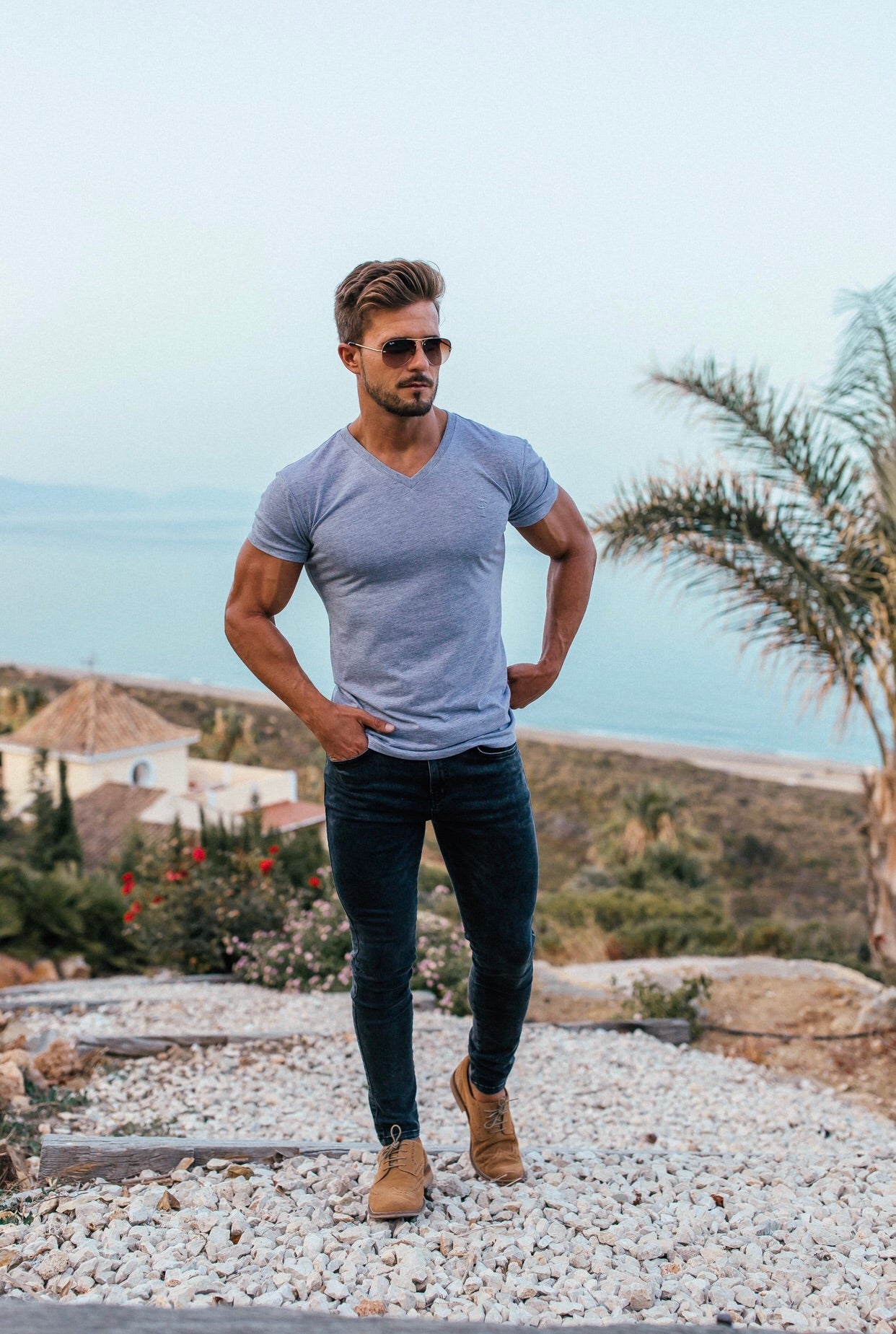 Classic Light Grey V Neck - FSH372