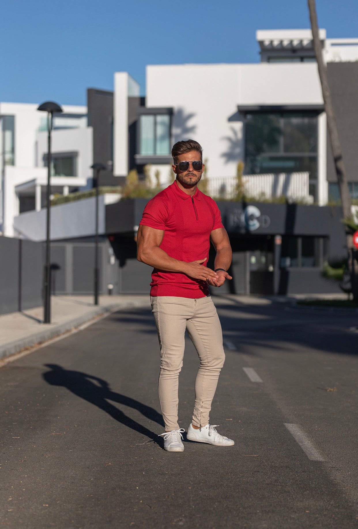 Classic Red and Black Zip Knitted Short Sleeve Polo - FSH467