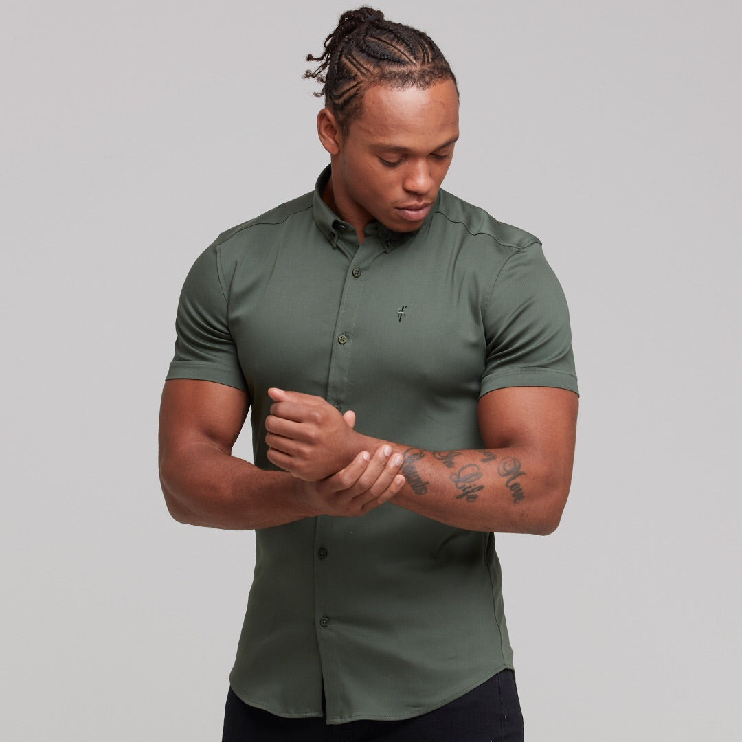 Super Slim Stretch Khaki Denim Short Sleeve - FS203