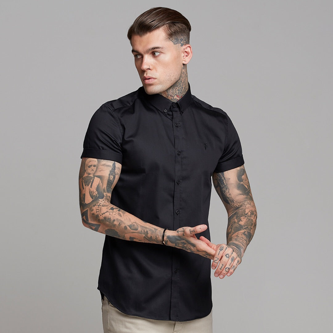 Classic Black Luxe Egyptian Cotton Button Down Short Sleeve - FS492