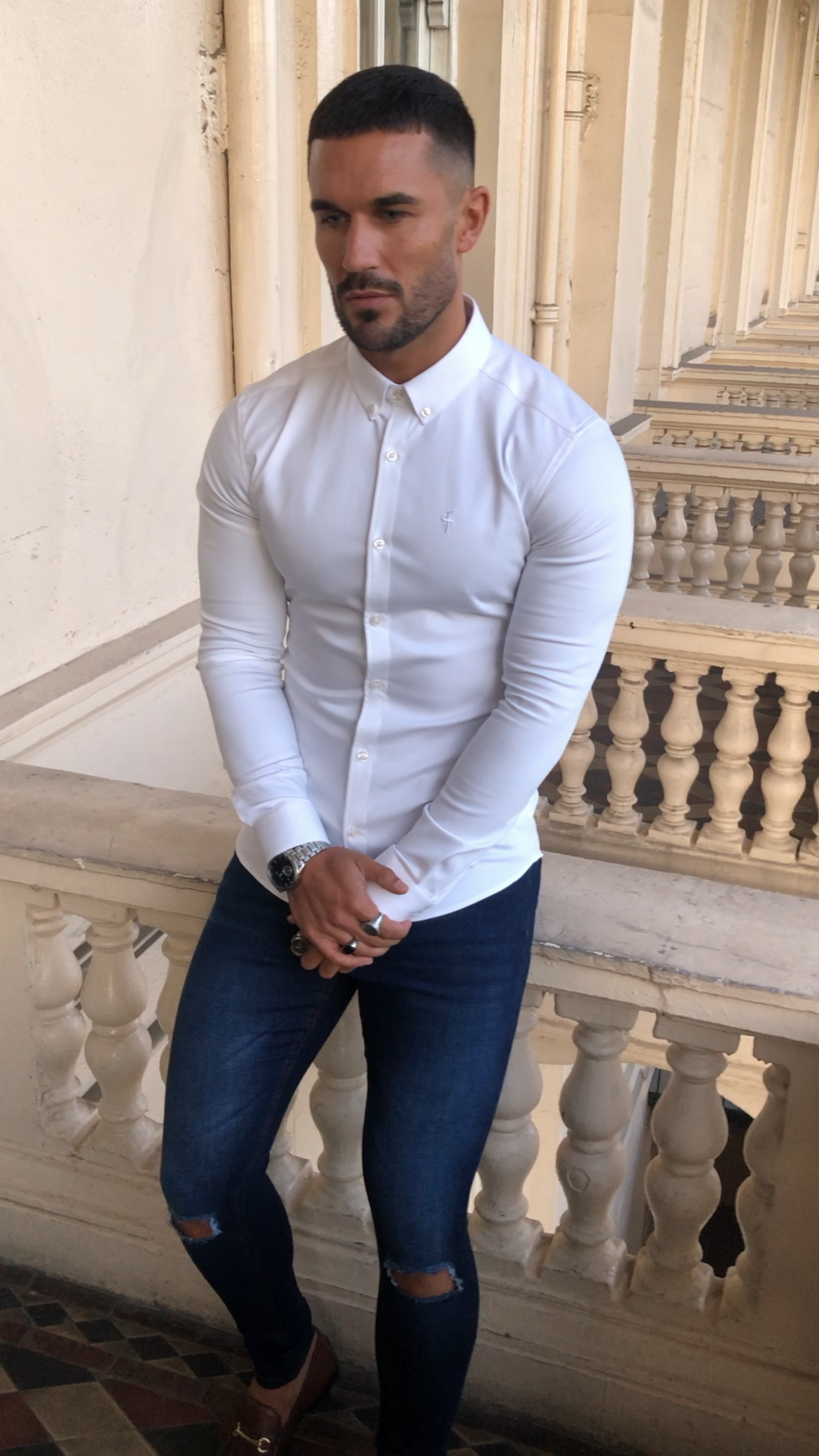 Slim Stretch Denim Blue Ultra Tapered Ripped Ankle Jeans - FSM013 (LAST CHANCE)