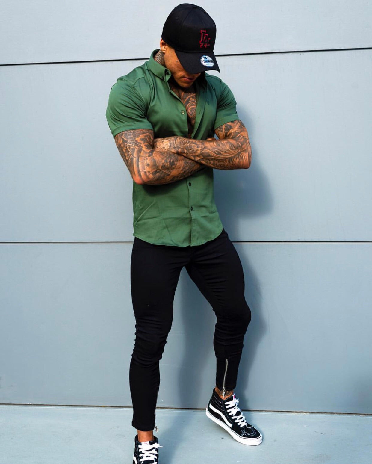 Super Slim Stretch Khaki Denim Short Sleeve - FS203