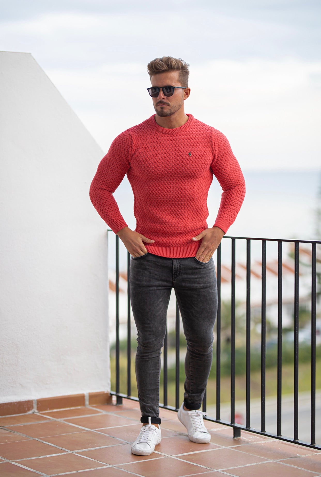 Coral Knitted Weave Super Slim Jumper With Metal Decal - FSJ021