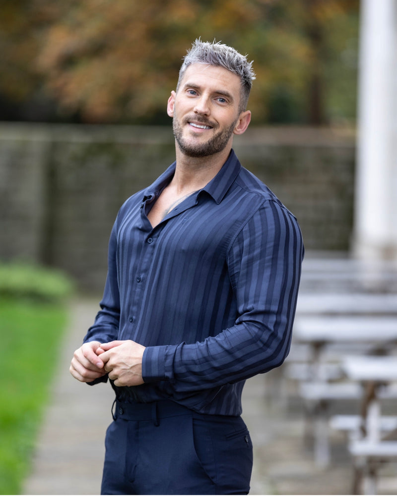 Father Sons Classic Relaxed Navy Self Stripe Long Sleeve - FSR834