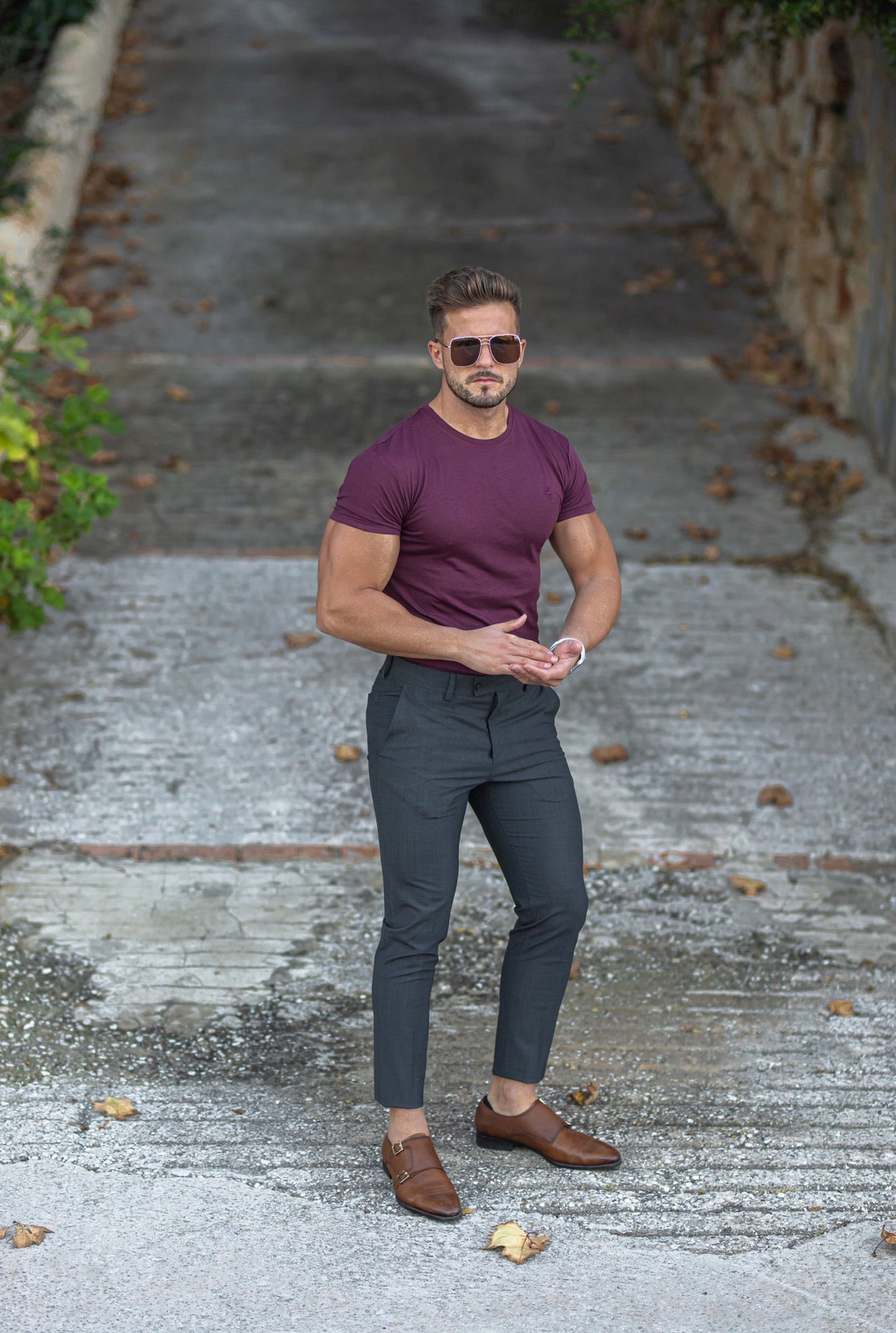 Burgundy Bamboo Crew T Shirt - FSH572