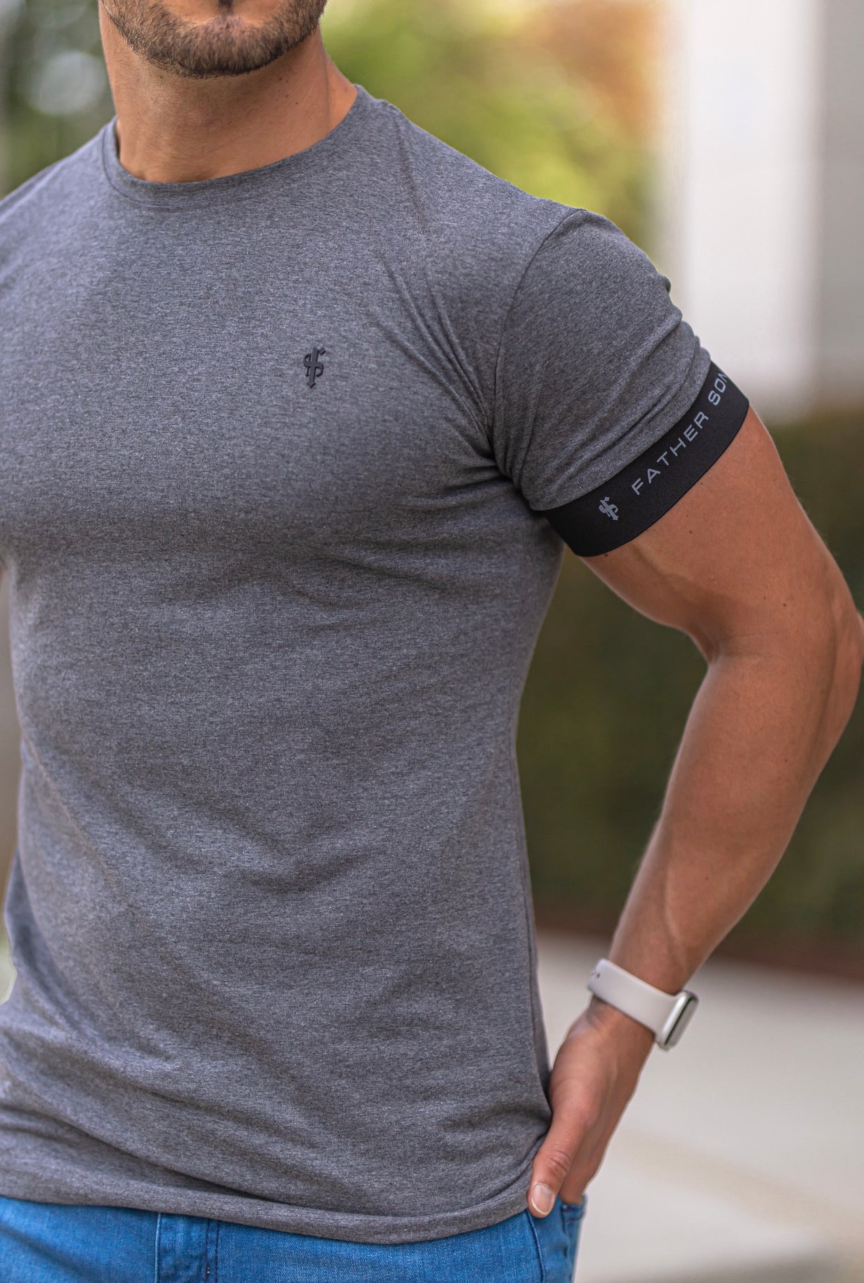 Classic Dark Grey Crew T Shirt with FS Elastic Sleeve Branding - FSH637